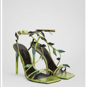 Versace Antheia green leaf python effect sandals